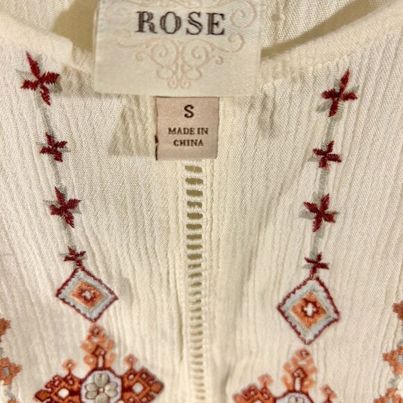 Knox Rose Tan Embroidered Floral Boho Peasant Top Women's Size S - Picture 2 of 6